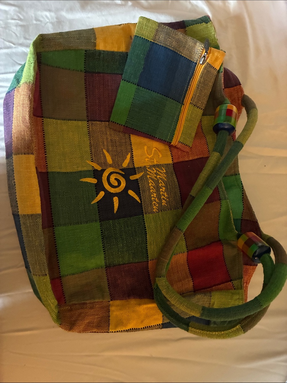 Colorful Patchwork Shoulder Bag with Sun Embroidery - Multicolor BEACH BAG